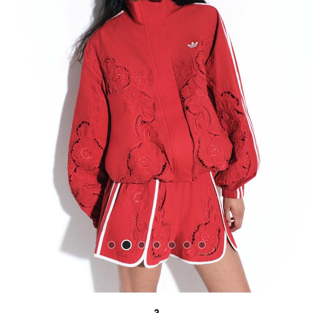 adidas Women’s Red Floral Appliqué Bomber Jacket